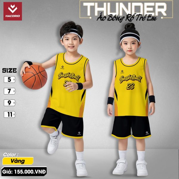 Áo Bóng Rổ Trẻ Em THUNDER Màu Xanh Bích - HACORIO Chính Hãng - Hình ảnh 2