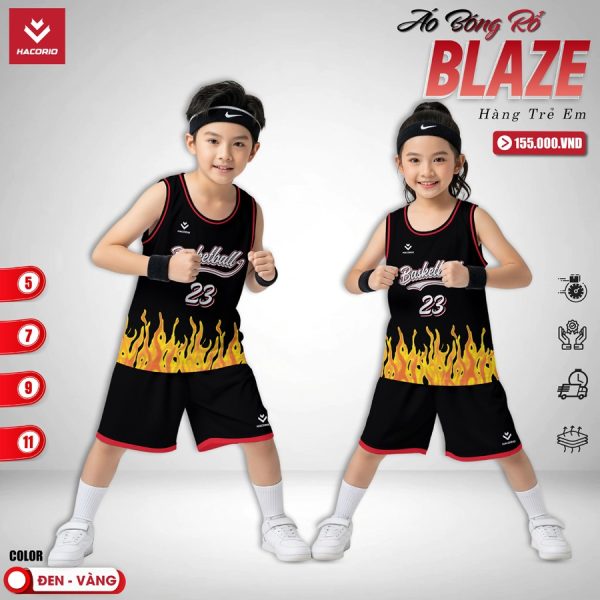 Áo Bóng Rổ Trẻ Em Blaze Màu Đen Vàng Năng Động Cá Tính