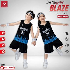 Áo Bóng Rổ Trẻ Em BLAZE HACORIO - Đen Xanh Năng Động
