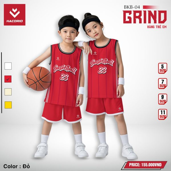 Áo bóng rổ trẻ em BKB-04 GRIND - Đỏ tươi năng động