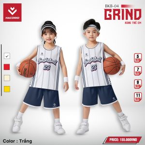 Bộ đồ bóng rổ trẻ em Hacorio BKB-04 Grind - Trắng phối xanh navy cá tính