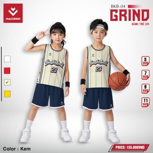 Bộ đồ bóng rổ trẻ em Hacorio BKB-04 màu kem phối sọc đen