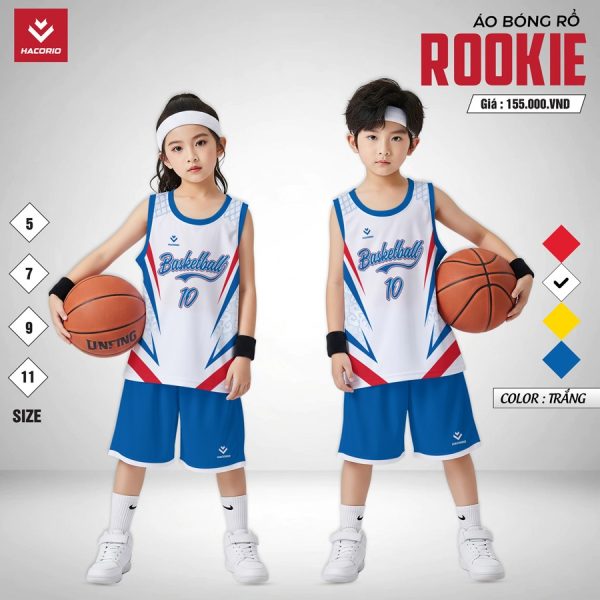 Áo Bóng Rổ Trẻ Em ROOKIE Trắng Xanh - Năng Động & Cá Tính