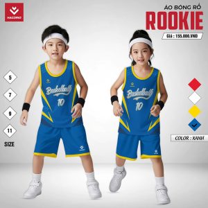 Áo Bóng Rổ Trẻ Em ROOKIE Xanh Dương Viền Vàng