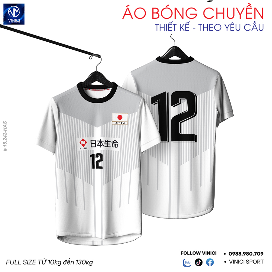 Áo bóng chuyền thiết kế theo yêu cầu màu trắng ghi xám Hacado 15.242