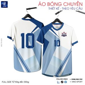 Áo Bóng Chuyền Thiết Kế Theo Yêu Cầu Màu Trắng Xanh Dương – Mẫu Hacado 92.79 HAS