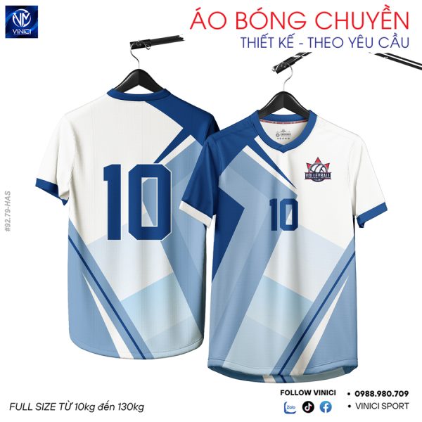 Áo Bóng Chuyền Thiết Kế Theo Yêu Cầu Màu Trắng Xanh Dương – Mẫu Hacado 92.79 HAS