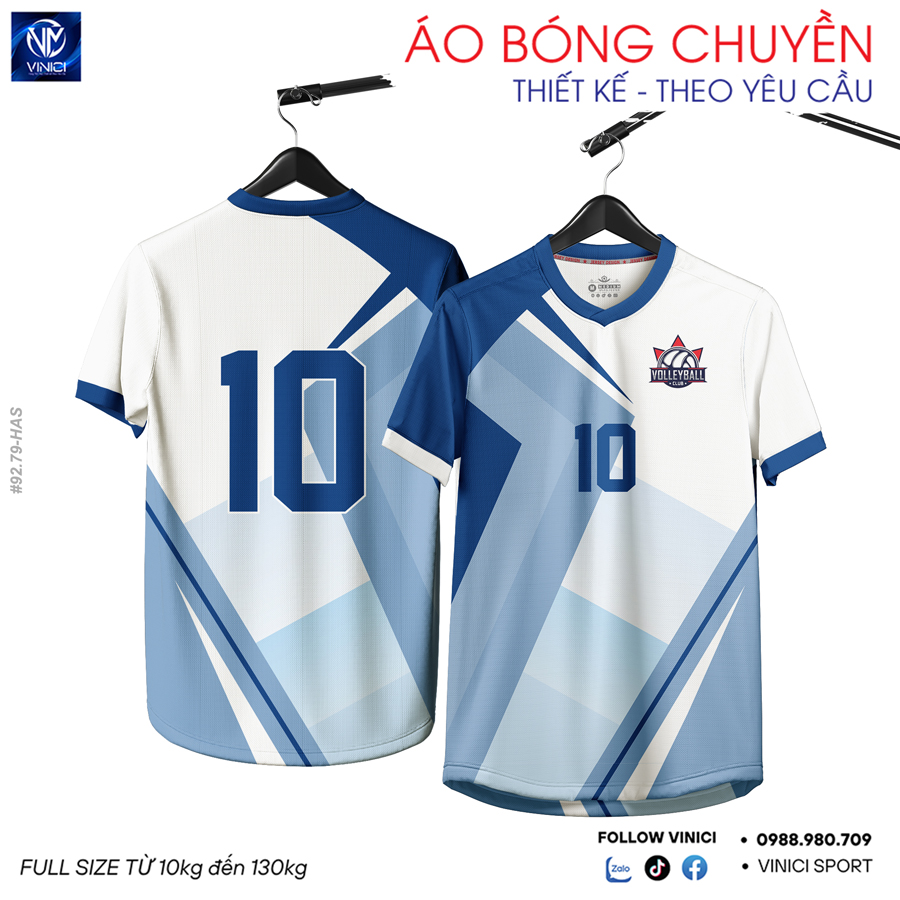 Áo bóng chuyền thiết kế Hacado 92.79 HAS màu trắng xanh dương