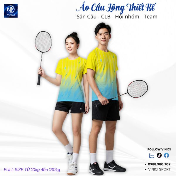 Áo Cầu Lông Thiết Kế Nam Nữ Vàng Xanh Mới Nhất - Hình ảnh 2