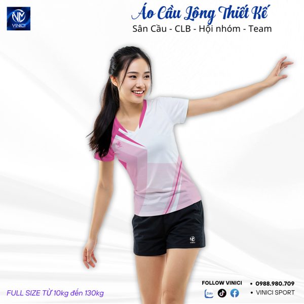 Áo Cầu Lông Thiết Kế Màu Trắng Xanh Nữ Cao Cấp - Hình ảnh 2