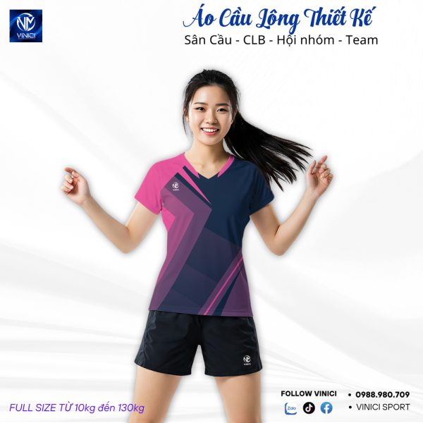 Áo Cầu Lông Thiết Kế Màu Trắng Xanh Nữ Cao Cấp - Hình ảnh 4