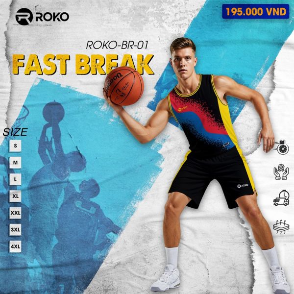 Áo Bóng Rổ ROKO-BR-01 - Đen Pha Loang Đỏ Xanh Cá Tính