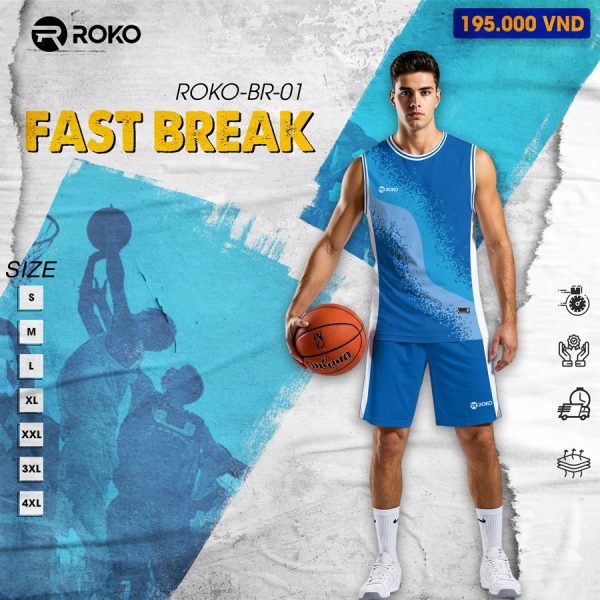 Bộ đồ bóng rổ ROKO-BR-01 xanh dương - Phong cách mạnh mẽ cho mọi sân đấu