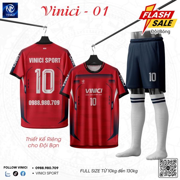 Bộ đồ đá bóng không logo VINICI-01 màu xanh phối đỏ – Mạnh mẽ và chuyên nghiệp - Ảnh 4
