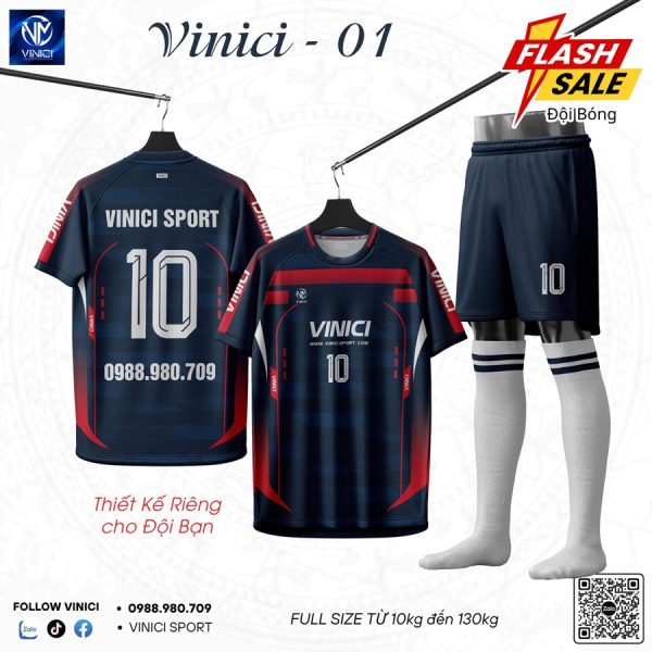 Bộ đồ đá bóng không logo VINICI-01 màu xanh phối đỏ – Mạnh mẽ và chuyên nghiệp - Ảnh 6
