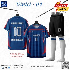 Bộ đồ đá bóng không logo VINICI-01 màu xanh phối đỏ – Mạnh mẽ và chuyên nghiệp