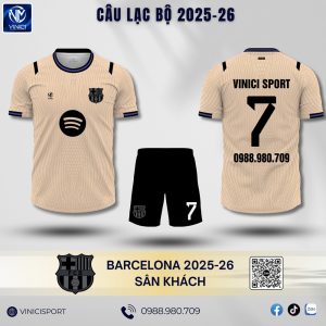 Áo đấu CLB Barcelona sân khách màu kem nhạt mùa giải 2025-2026