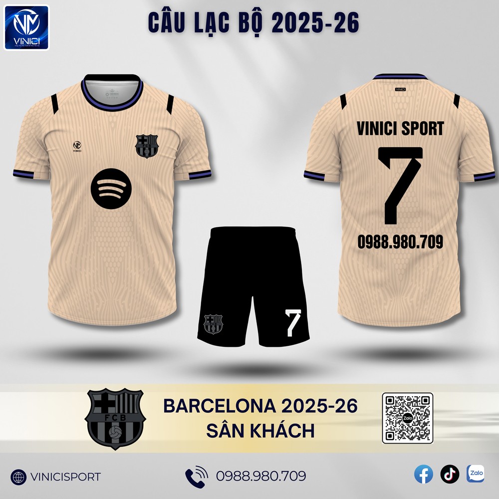 Áo đấu CLB Barcelona sân khách mùa giải 2025-2026 màu kem nhạt