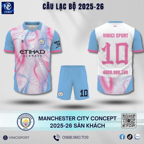 Áo bóng đá Man City sân khách 2025-26 màu xanh mc đẹp
