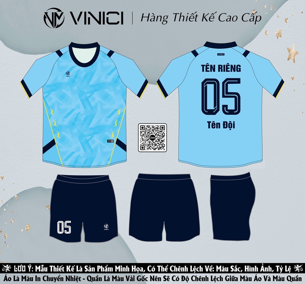 Áo bóng đá thiết kế BD08002 màu xanh da trời phối navy, họa tiết hiện đại và tiện dụng