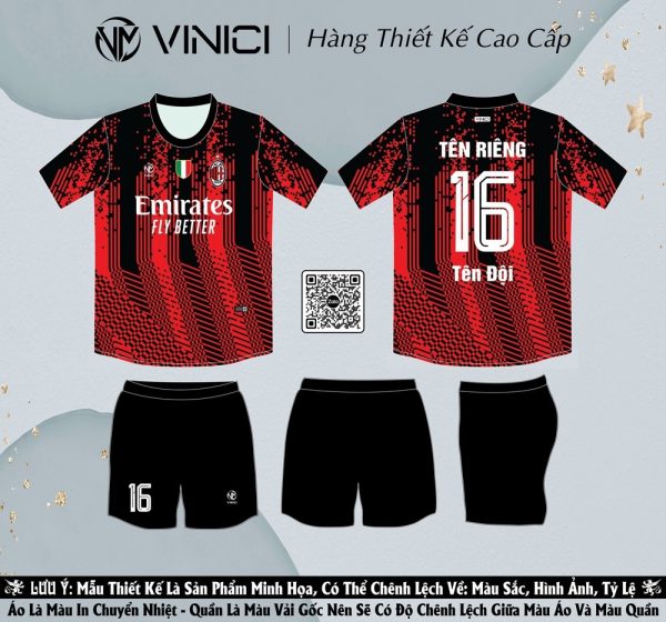 Áo bóng đá thiết kế BD08012 Đỏ Đen - AC Milan Mới Nhất