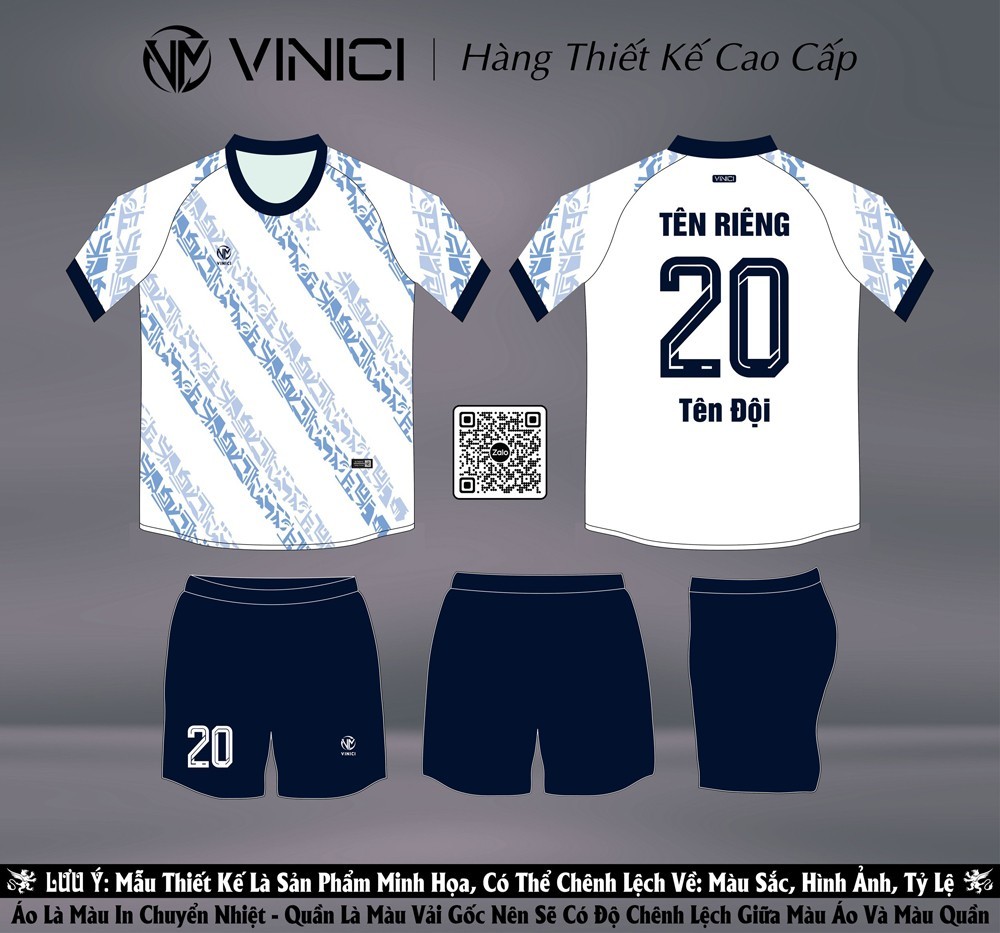 Áo bóng đá thiết kế BD08015 trắng xanh navy của VINICI