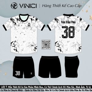 Áo bóng đá thiết kế BD08030 màu trắng đen học sinh đẹp
