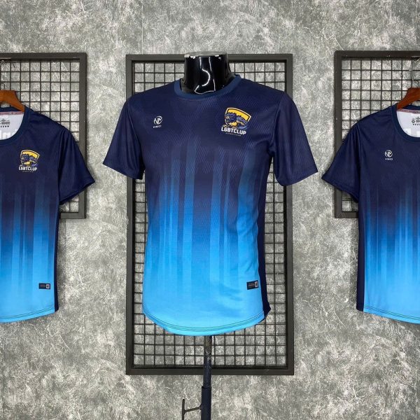 Áo bóng đá thiết kế xanh navy phối cyan - Áo Không Logo Tự Thiết Kế
