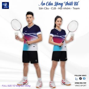 Áo cầu lông thiết kế VNCBMT24 - Xanh navy phối hồng cyan năng động