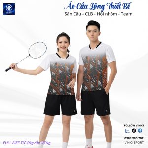 Áo Cầu Lông Thiết Kế Trắng Cam Thoáng Mát Cho Team VNCBMT27-3