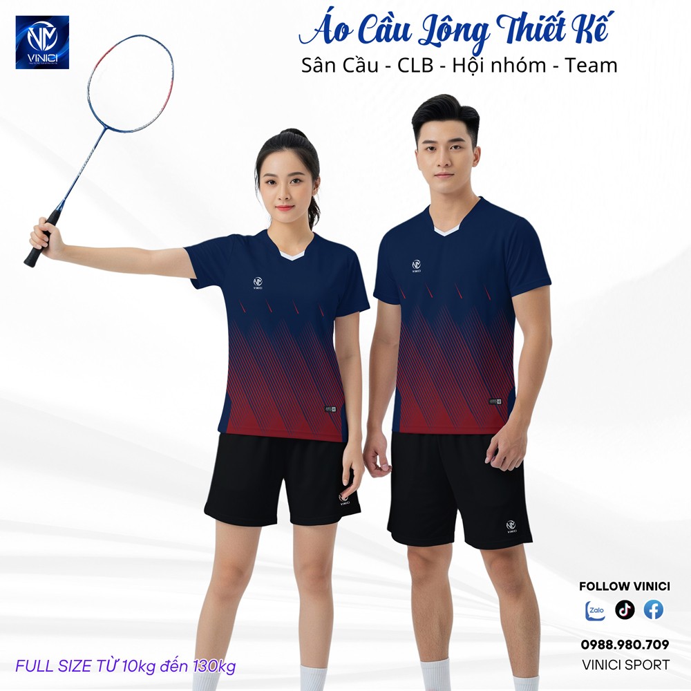 Áo cầu lông thiết kế VNCBMT41 màu xanh navy đỏ đậm