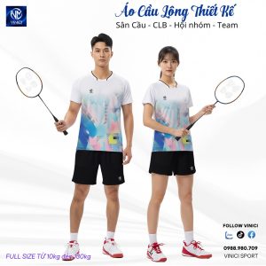 Áo cầu lông trắng phối pastel Unisex VNCBMT46