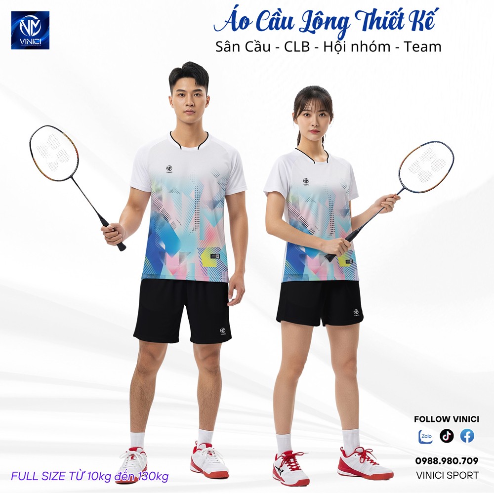 Áo cầu lông trắng phối pastel Unisex VNCBMT46