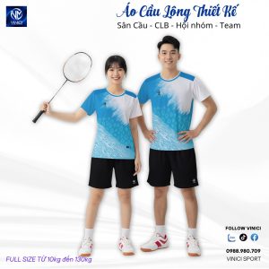 Áo cầu lông thiết kế xanh trắng VNCBMT8 - Năng động & Thoáng mát