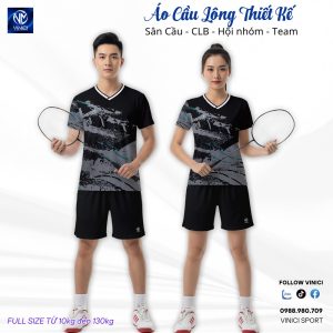 Áo cầu lông VINICI VNCBMT14 Xám Đen – Thiết kế hiện đại, phong cách thể thao