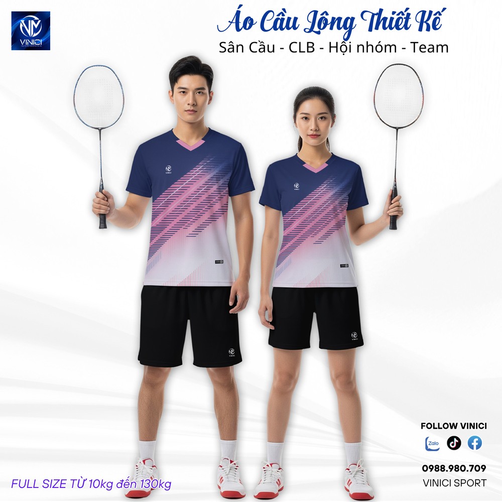 Áo cầu lông thiết kế xanh navy hồng VNCBMT19 dành cho nam và nữ