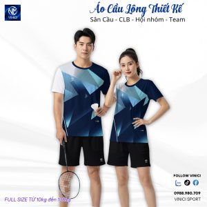 Áo cầu lông thiết kế VNCBMT3 phối màu xanh navy độc đáo