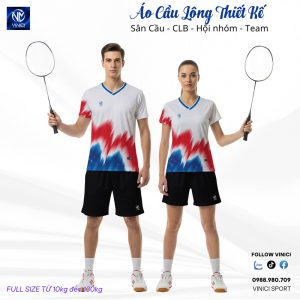 Áo cầu lông VNCBMT30 trắng phối xanh đỏ – Năng động và cá tính