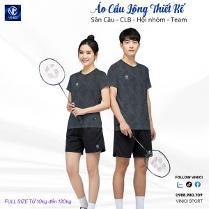 Áo cầu lông VNCBMT31 màu xám than thiết kế unisex
