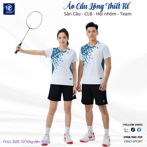 Áo cầu lông VNCBMT50 trắng phối xanh – Năng động, trẻ trung, chuẩn thể thao