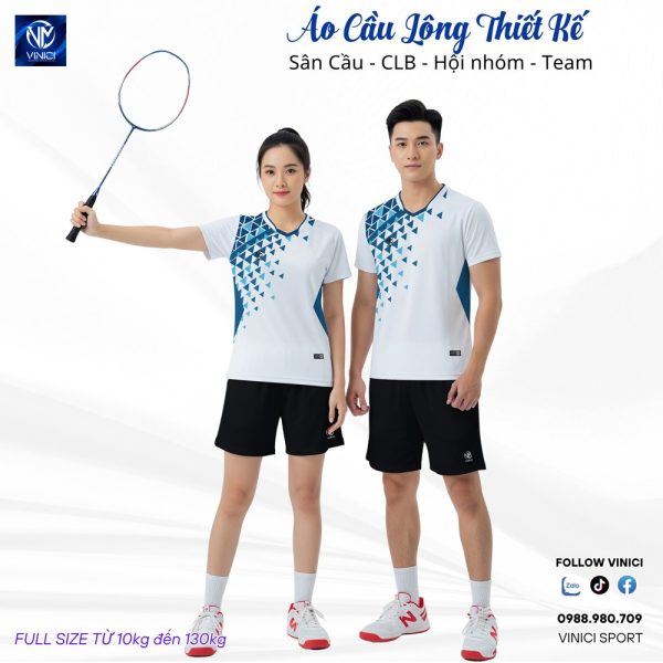 Áo cầu lông VNCBMT50 trắng phối xanh – Năng động, trẻ trung, chuẩn thể thao