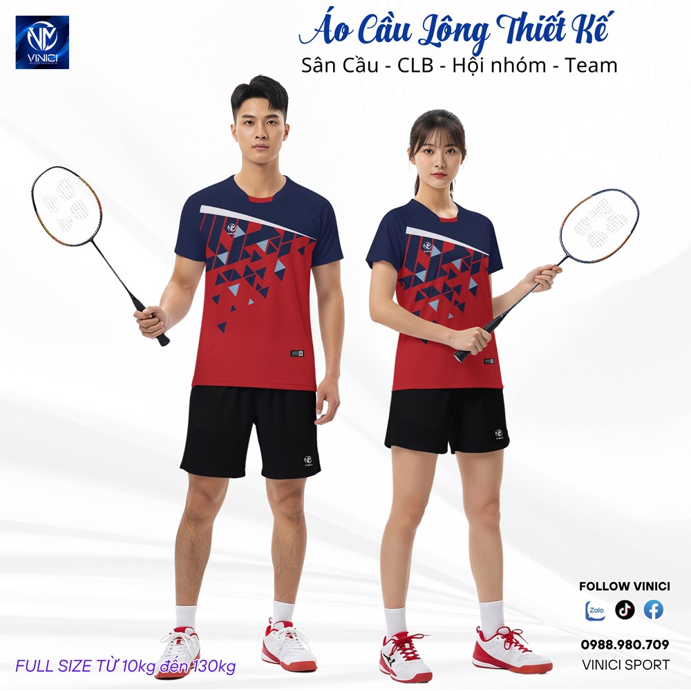 Áo cầu lông chính hãng VNCBMT51 nam nữ màu đỏ đô xanh navy - Vinici Sport