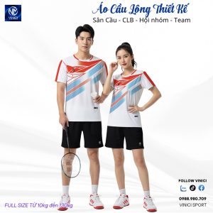 Áo Cầu Lông Trắng Phối Đỏ Cam Xanh Dương VNCBMT53 - Unisex Năng Động