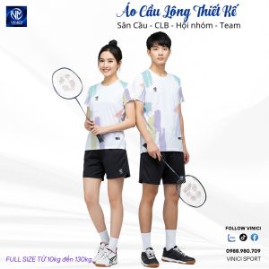 Áo cầu lông VNCBMT54 màu trắng thiết kế unisex họa tiết pastel