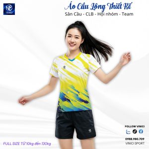 Áo Cầu Lông Thiết Kế Đẹp Màu Trắng Vàng phối gradient đẹp