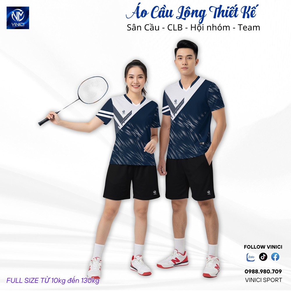 Áo cầu lông thiết kế VINICI Sport phối màu xanh navy trắng mã BMTVNC4