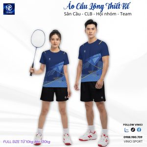 Áo cầu lông thiết kế VNCBMT15 xanh đậm – Đậm chất thể thao, cá tính mạnh mẽ