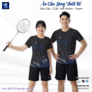 Áo Cầu Lông Thiết Kế VNCBMT20 Màu Đen - Mạnh Mẽ & Thể Thao