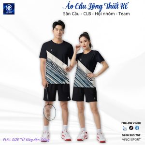 Áo cầu lông thiết kế VNCBMT21 màu đen họa tiết tam giác độc đáo