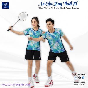 Áo cầu lông thiết kế xanh dương – xanh lá phối trắng VNCBMT22